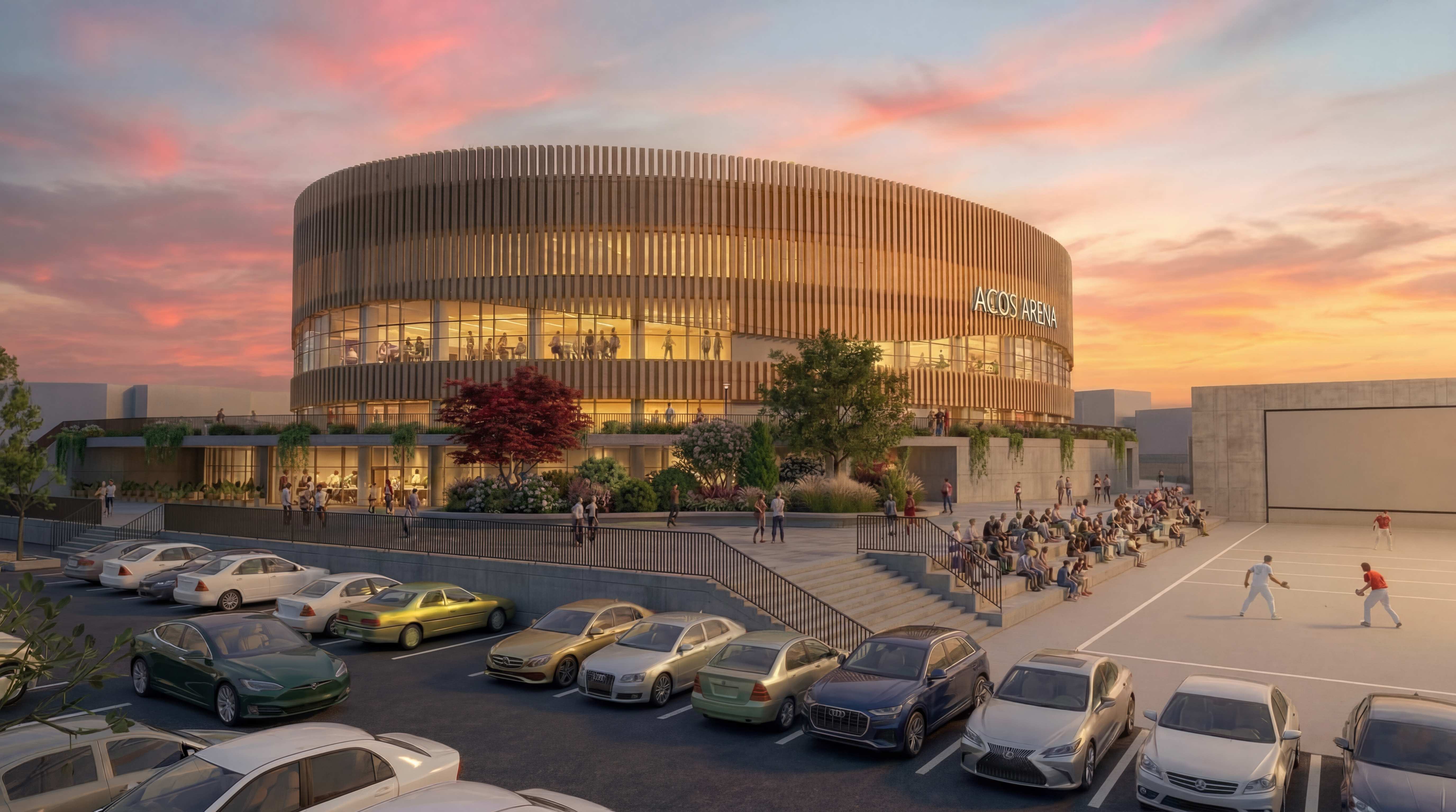 ACQS Arena vue extérieure atardecer